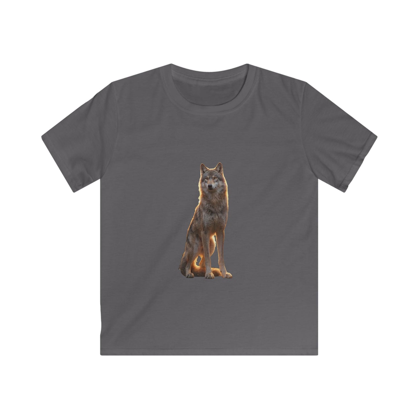 Golden-Guard Wolf Kids Softstyle Tee – Sunset Sentinel Portrait
