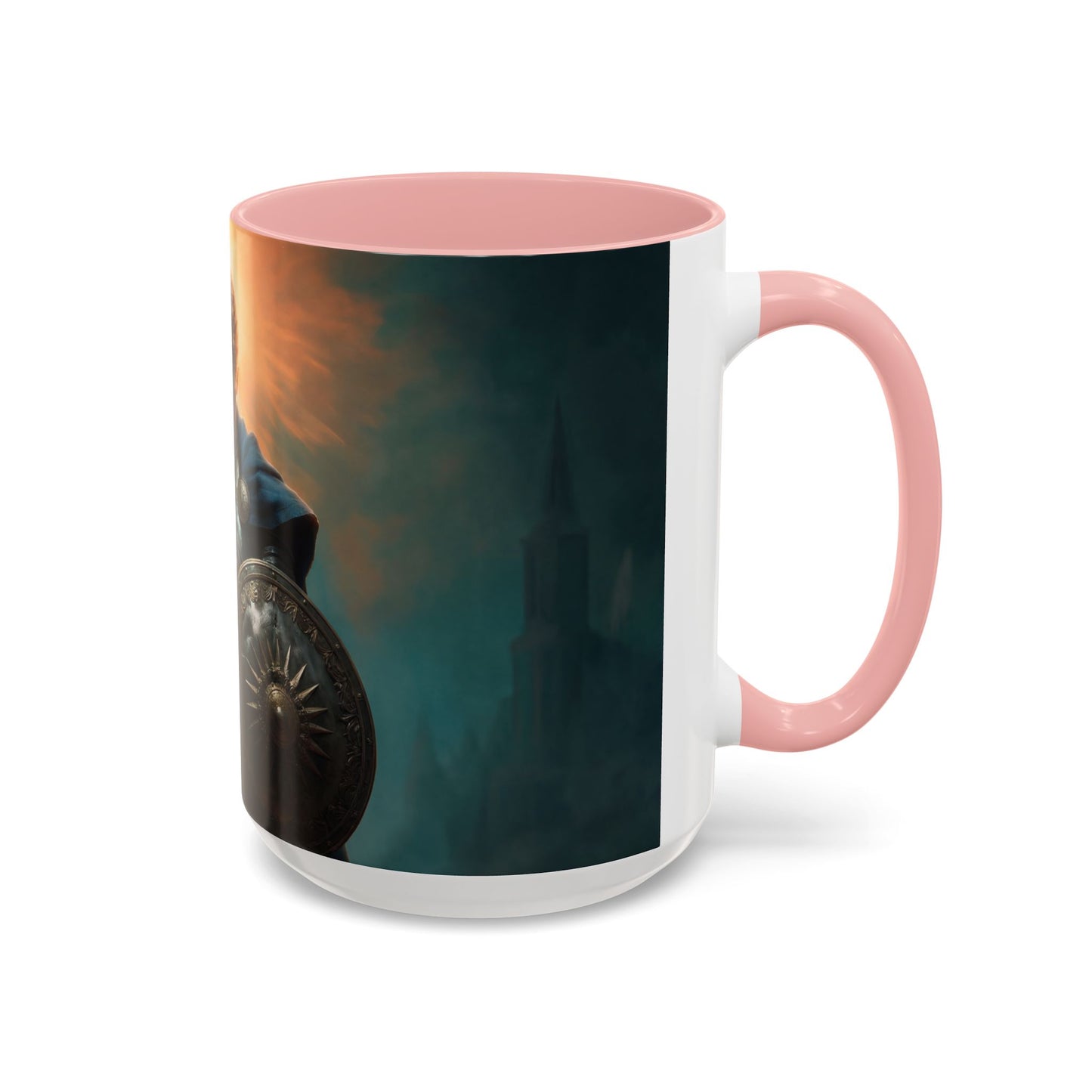 Dawn-Kissed Sentinel Accent Coffee Mug (11, 15oz) – Radiant Resolve in Shadowed Towers