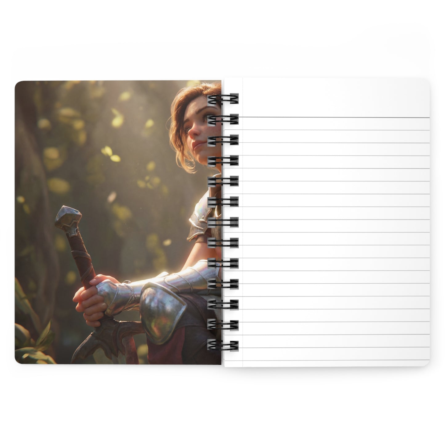 Elf Knight with Dragon Companion Spiral Bound Journal – Sunlit Forest Rest