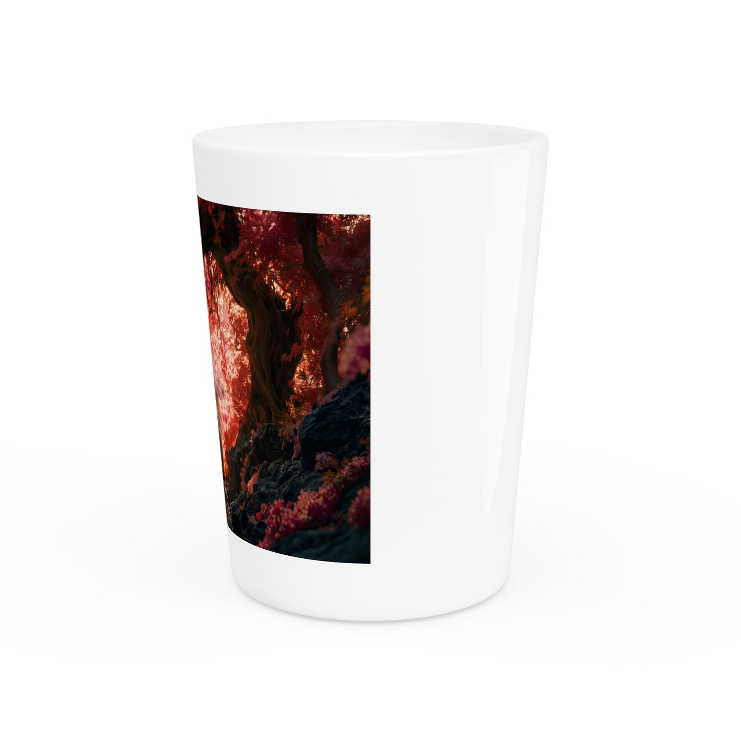 Twilight Grove Shot Glass – Heart-Shaped Canopy Romance Scene