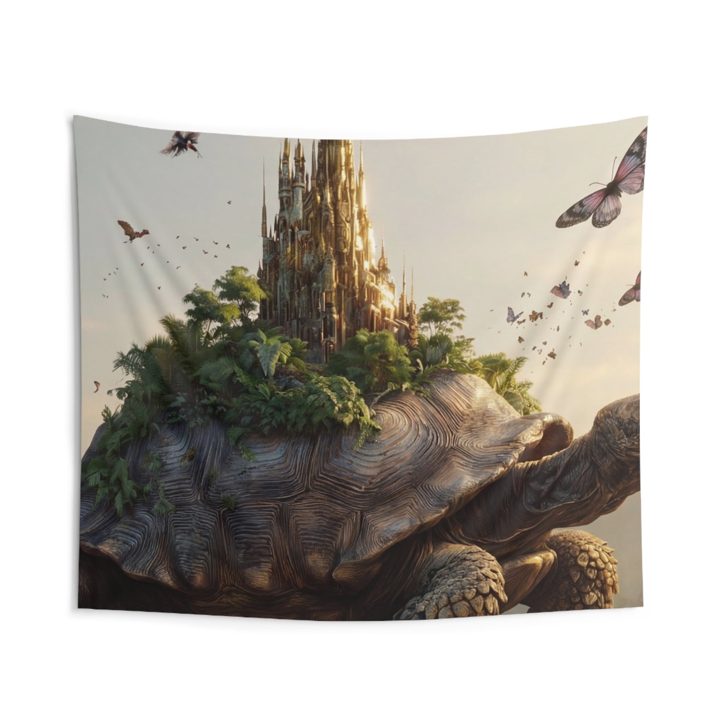 Castle on Turtle Back Indoor Wall Tapestries – Sunlit Jungle Sanctuary