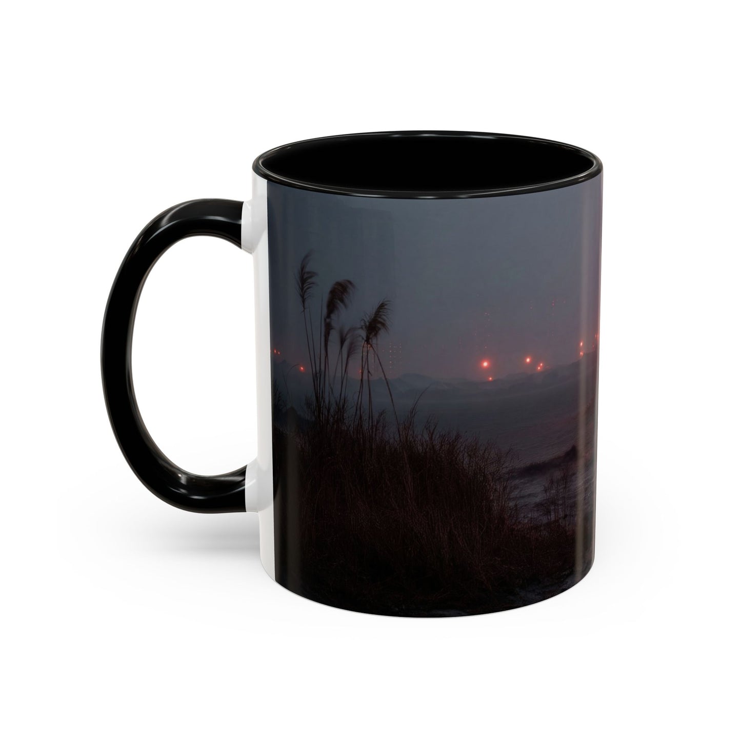 Crimson Circus Tent Accent Coffee Mug (11, 15oz) – Fog-Drenched Midnight Wonder
