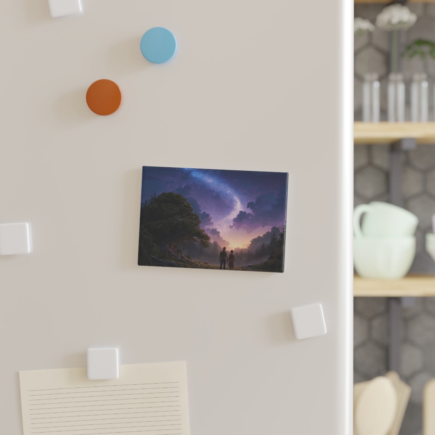 Starlit Couple Under Milky Way Button Magnet, Rectangle (1 & 10 pcs) – Whispering Skywatchers