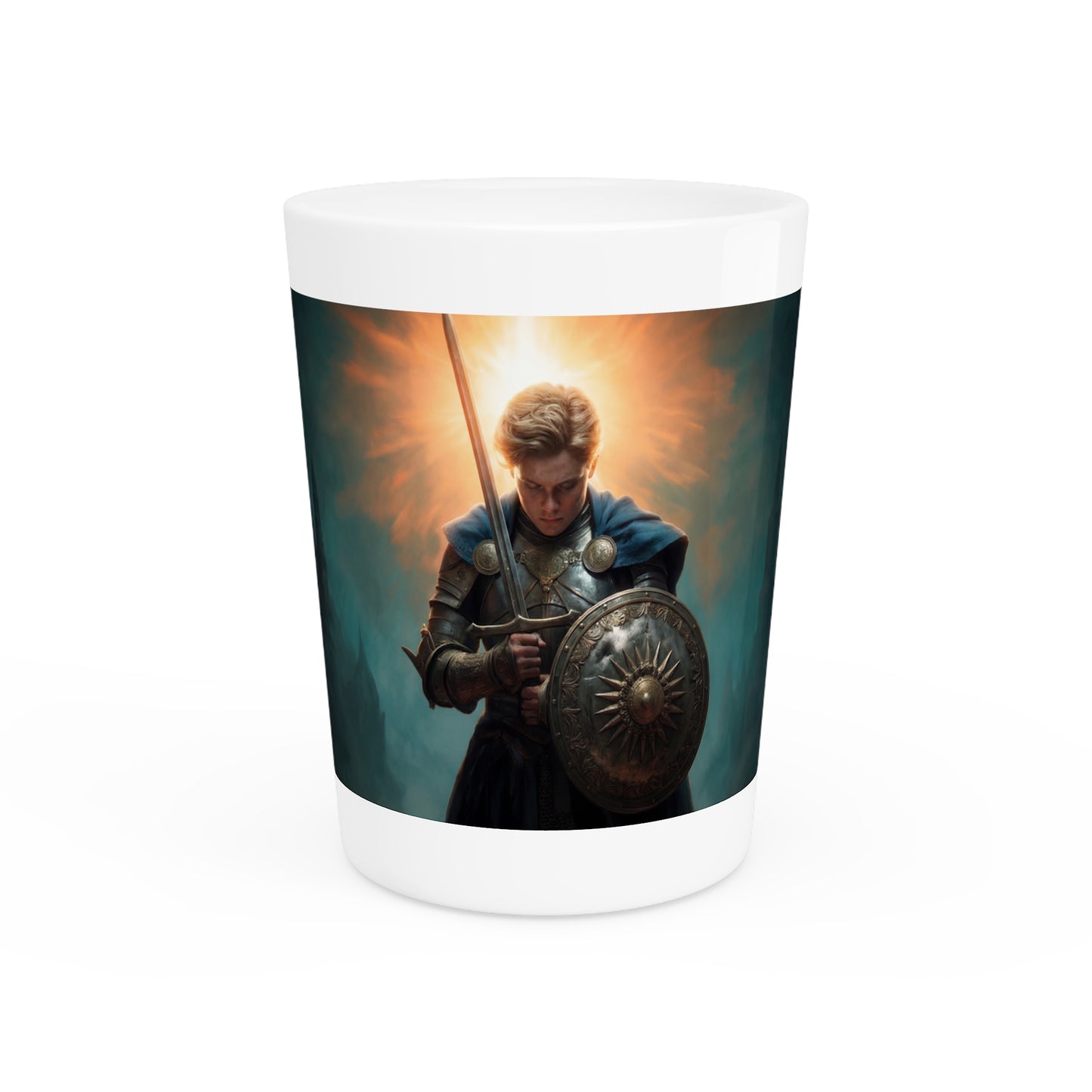 Dawn-Emblazoned Sentinel Shot Glass – Armor of the Rising Sun