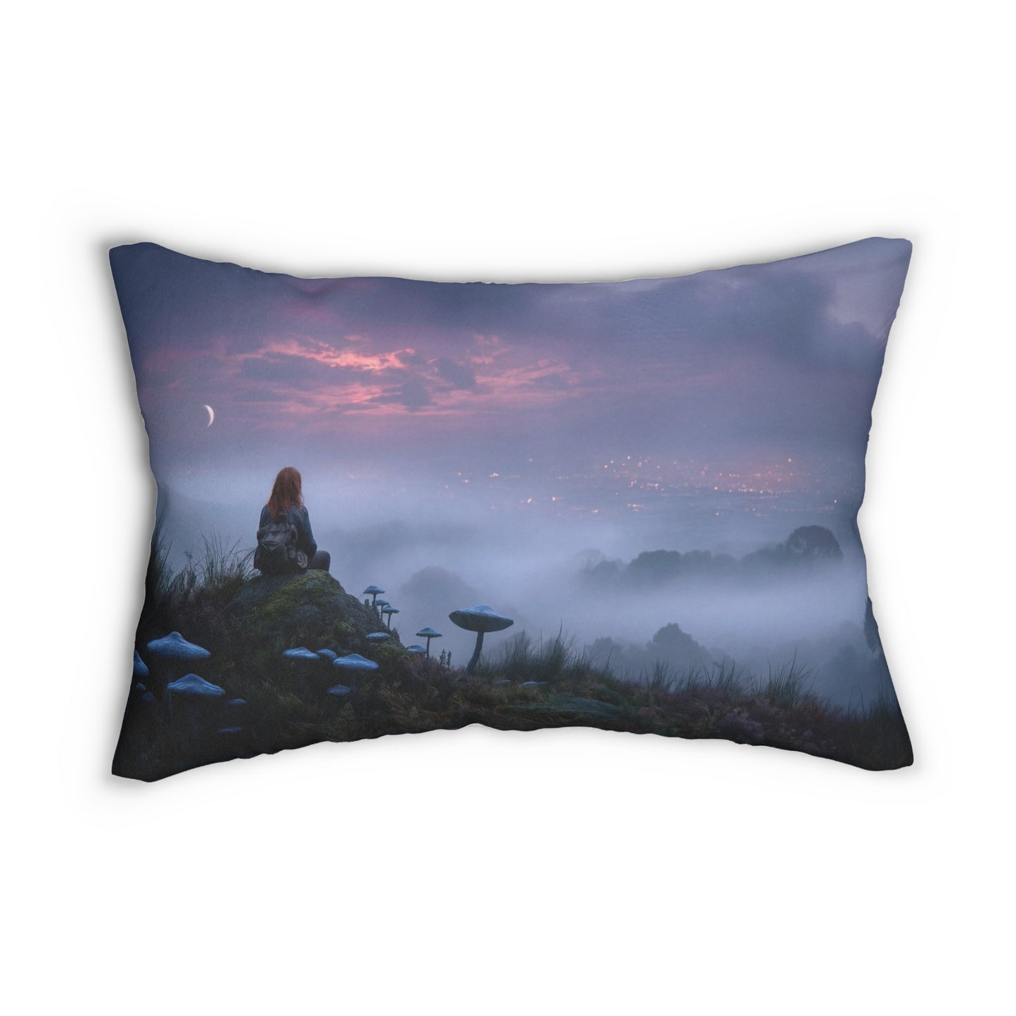 Moonlit Wanderer Spun Polyester Lumbar Pillow – Twilight Meadow Sanctuary