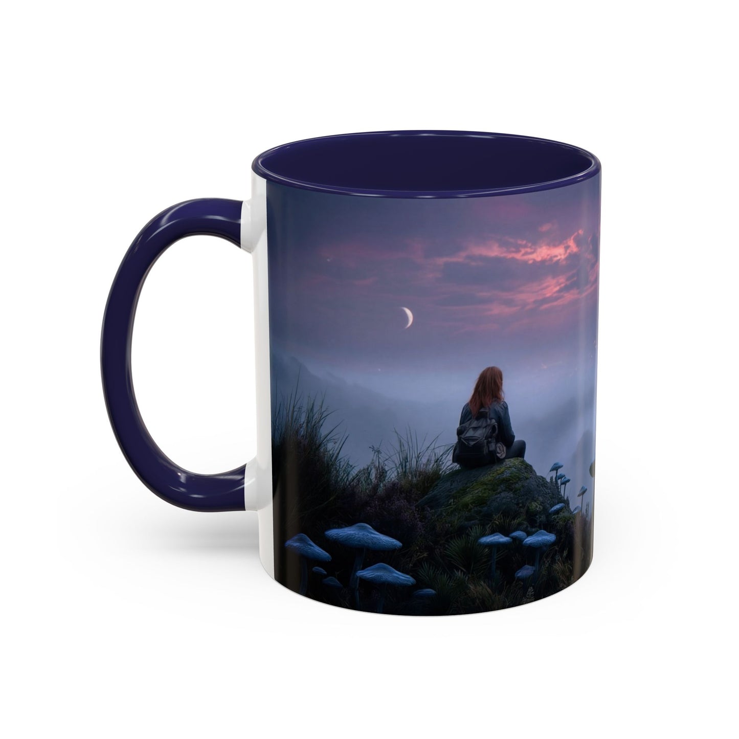 Moonlit Mycophile Accent Coffee Mug (11, 15oz) – Twilight Guardian of the Fungal Peaks