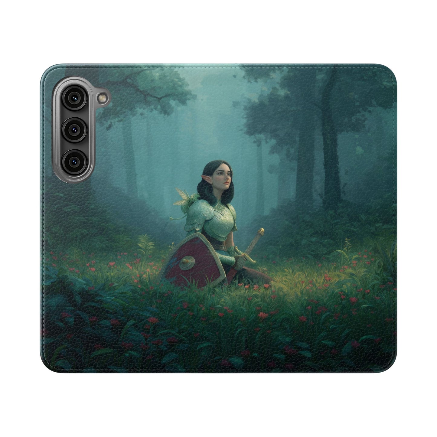 Woodland Sentinel Flip Cases – Green Knight in Misty Grove