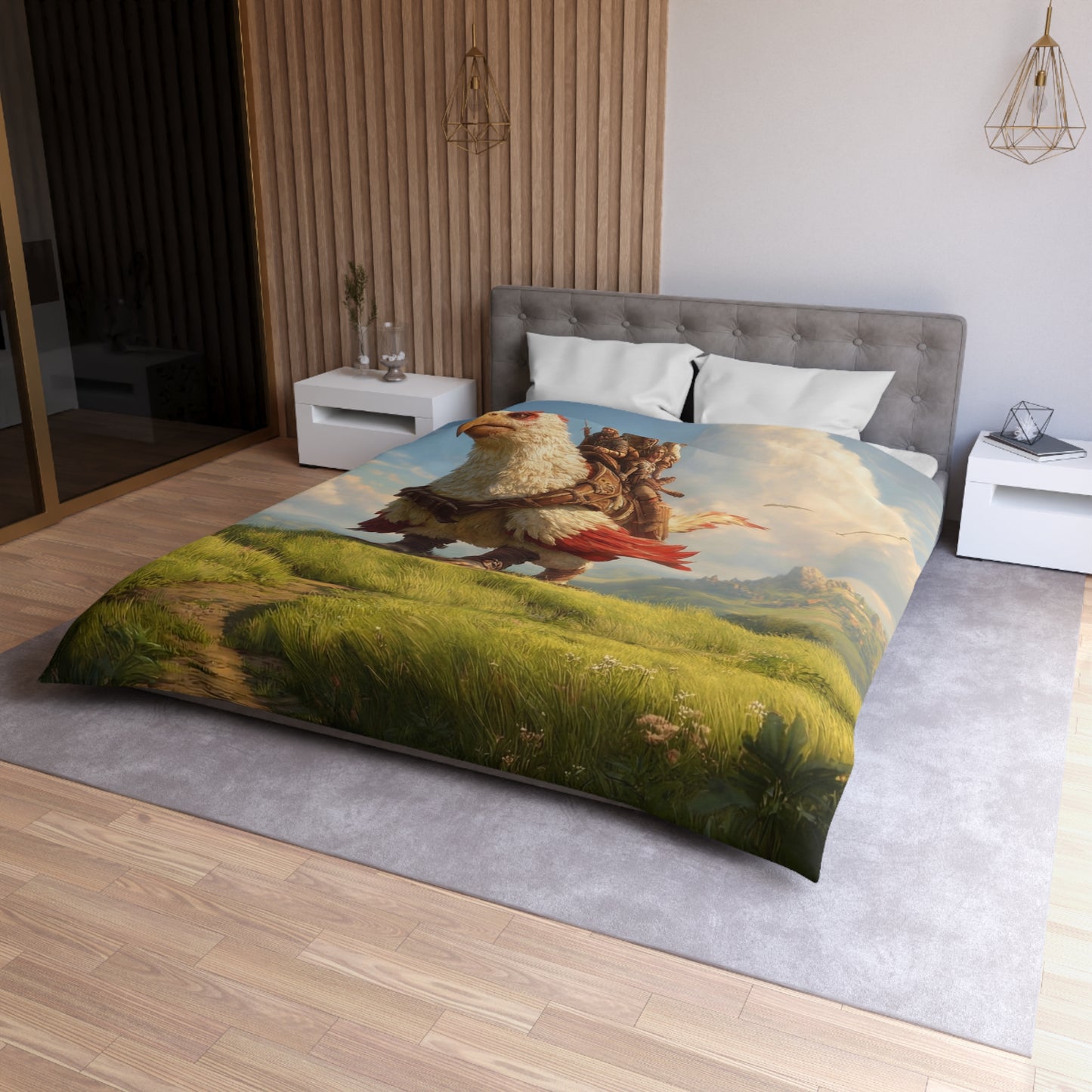 Skybound Hawk Riders Microfiber Duvet Cover – Sunlit Summit Adventure