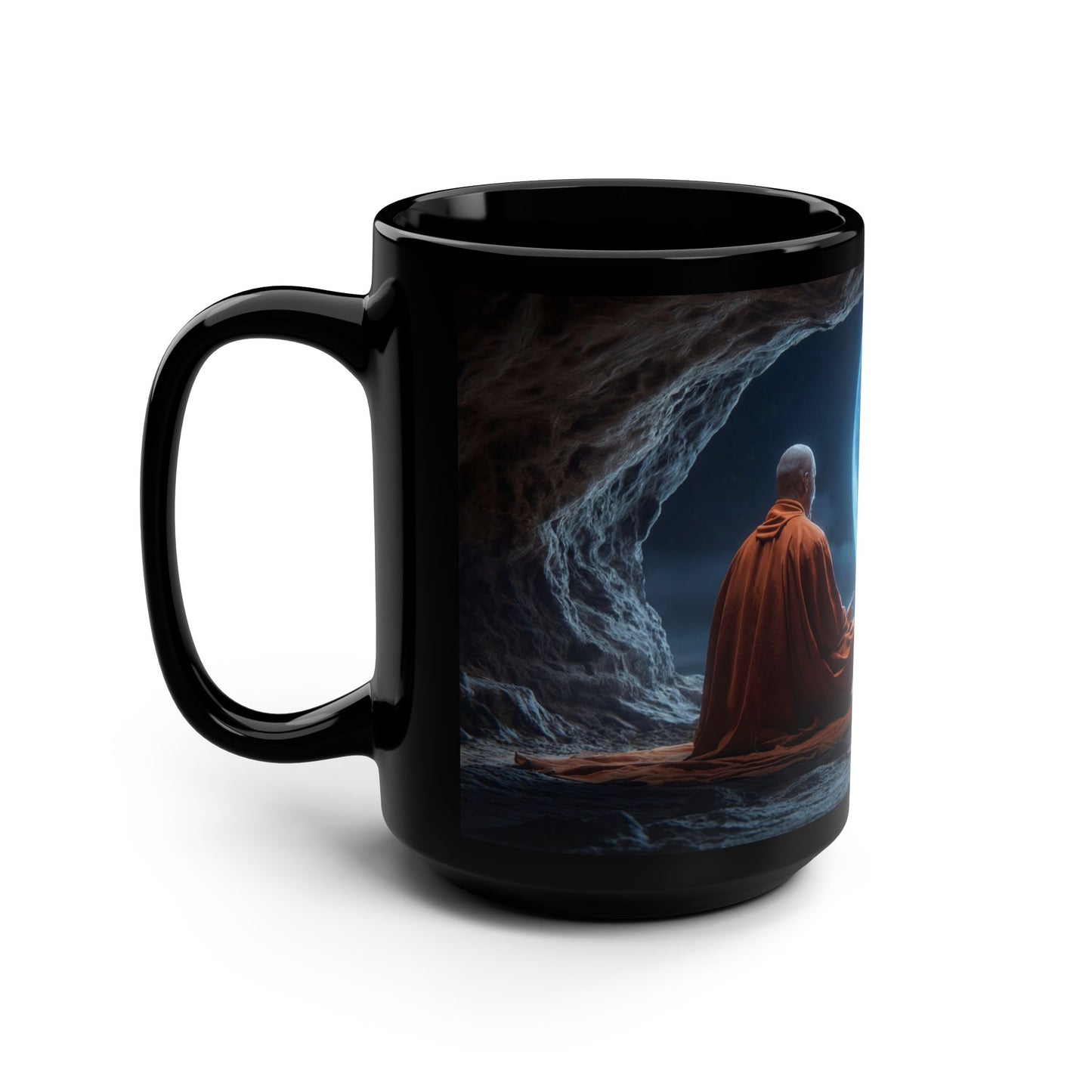 Moonlit Monk Meditation Mug – Serene Blue Glow Night Scene