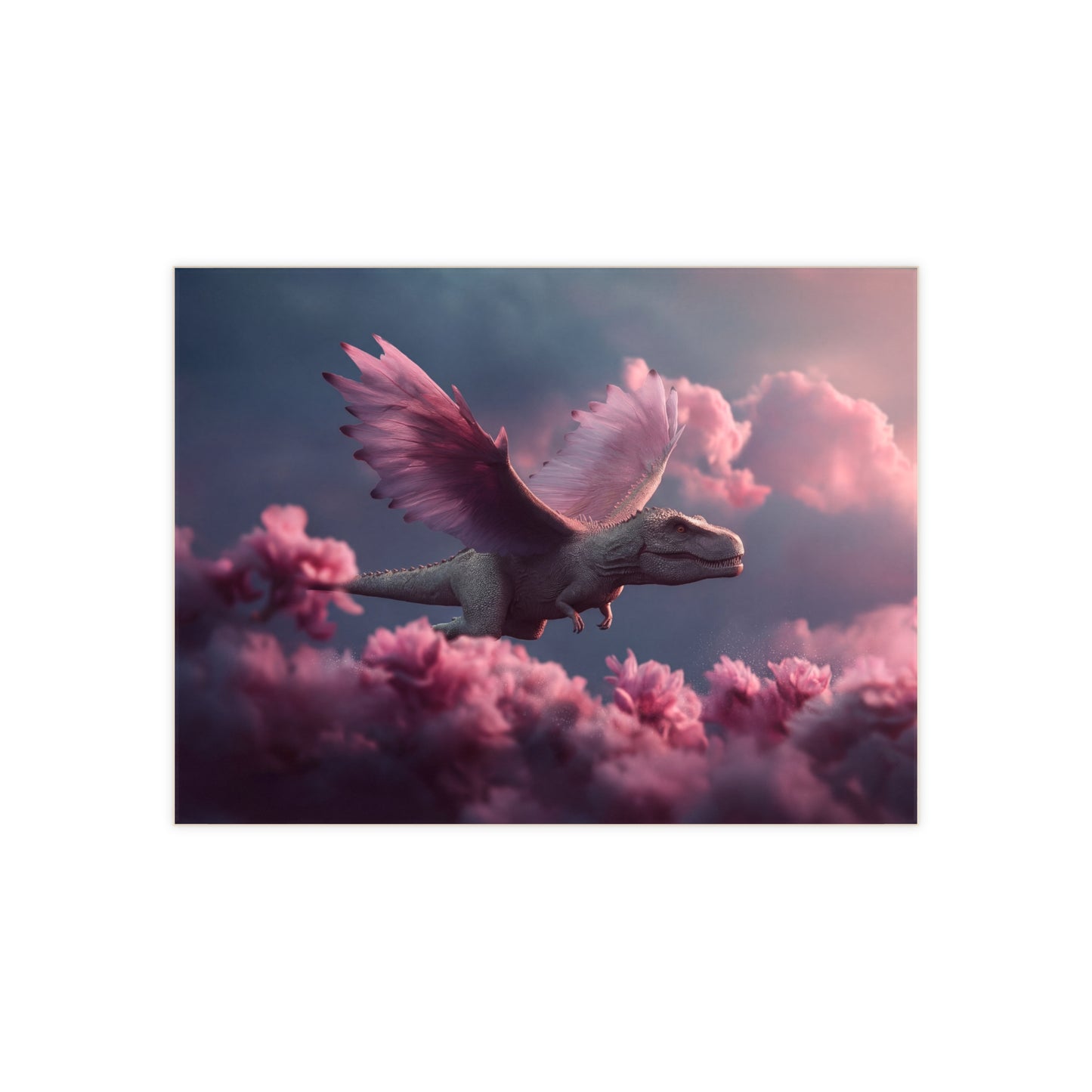 Pink Winged Dinosaur Ceramic Photo Tile – Soaring Through Twilight Blossoms