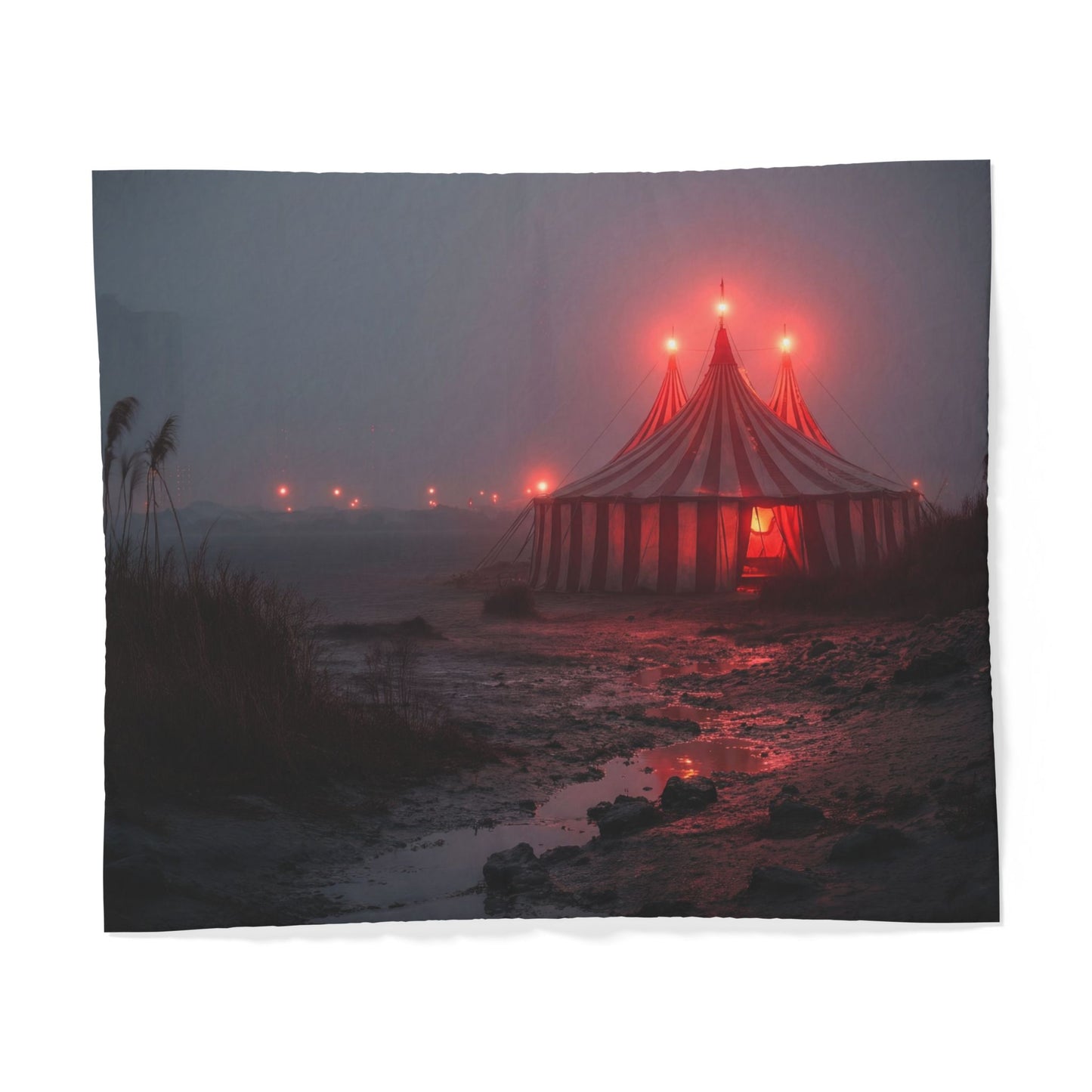 Crimson Carnival Duvet Cover – Misty Circus Tent at Twilight