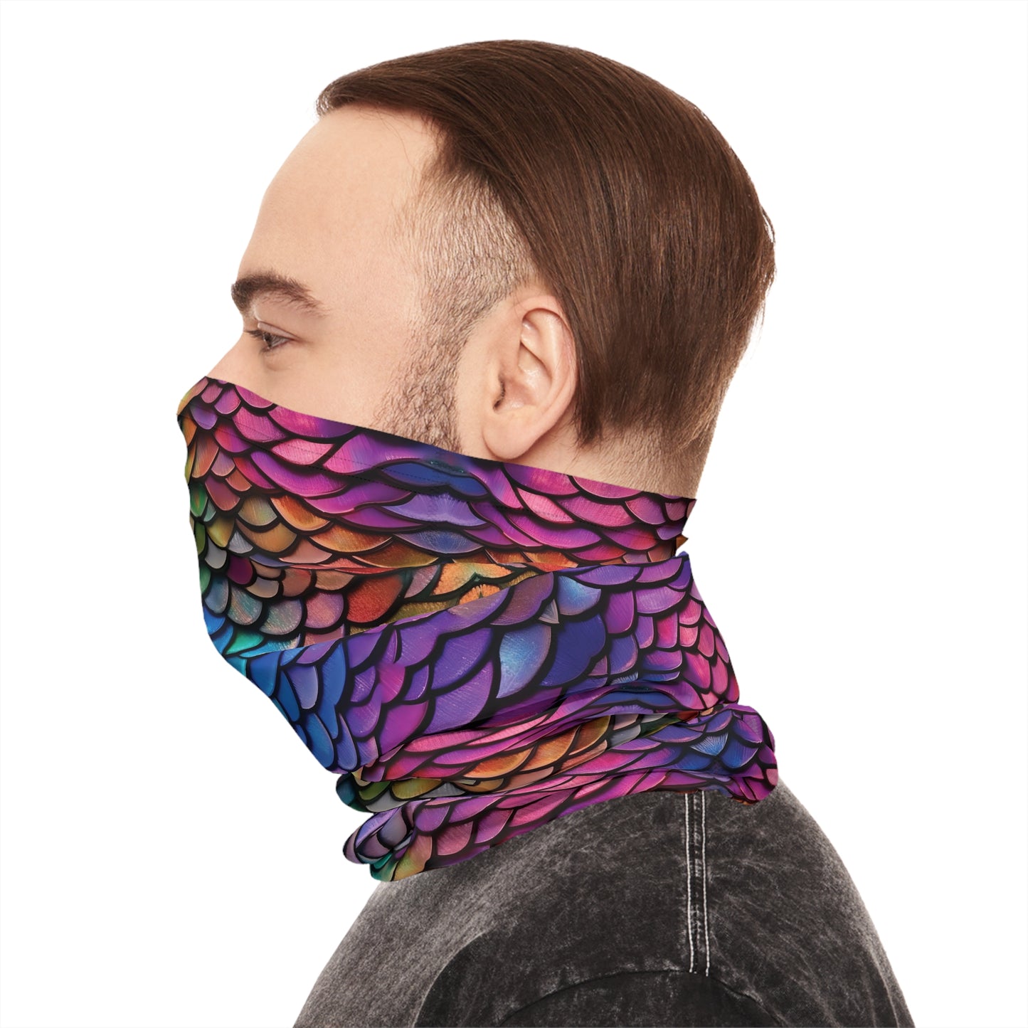 tiling pattern of rainbow dragon scales highly detailed realistic CGI render 8K - Lightweight Neck Gaiter