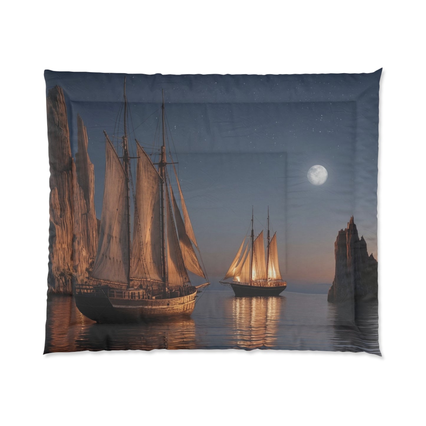Starlit Sailors Comforter – Moonlit Passage Between Jagged Peaks