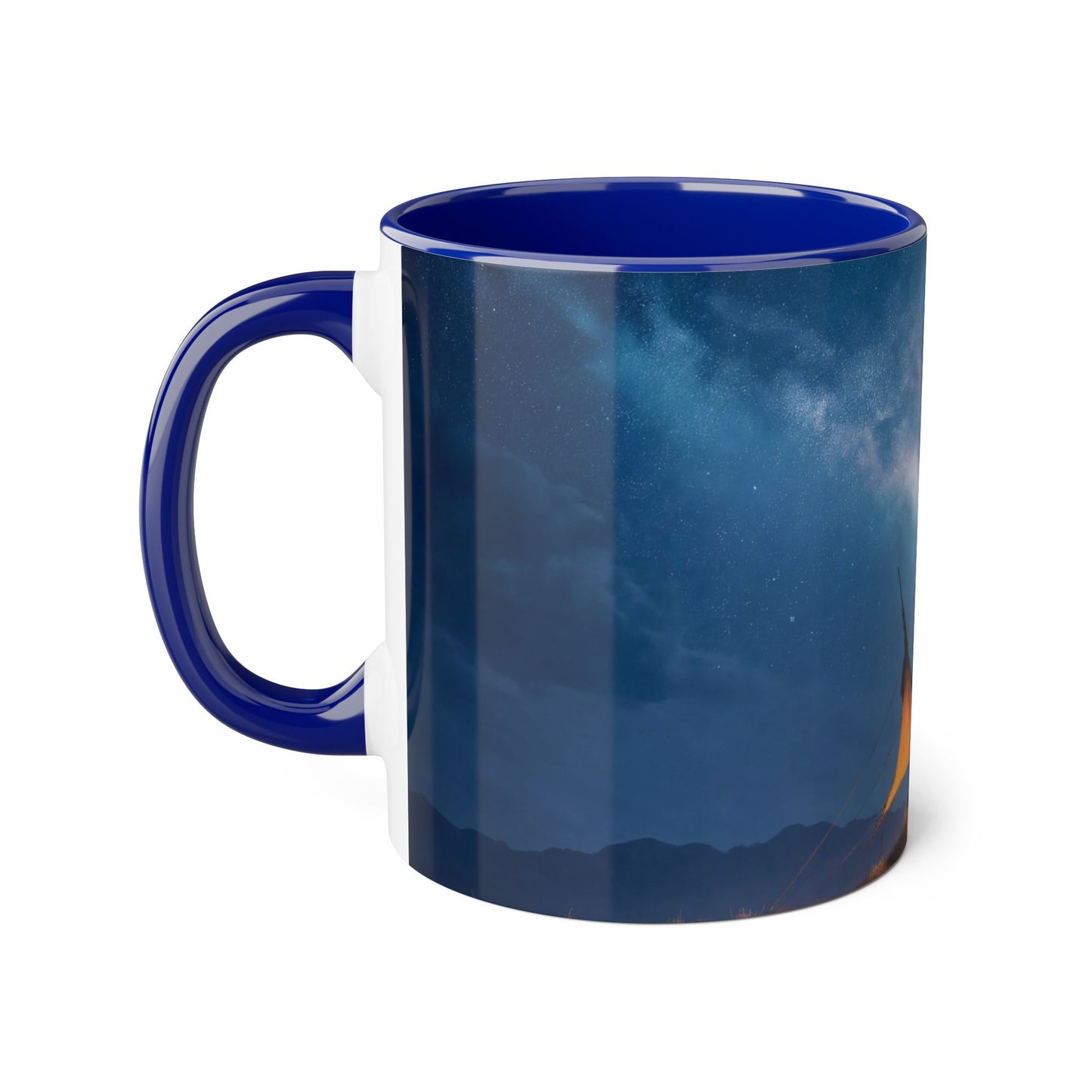 Starlit Nomad Tent Accent Mugs, 11oz – Golden Spire Camp Under Milky Way