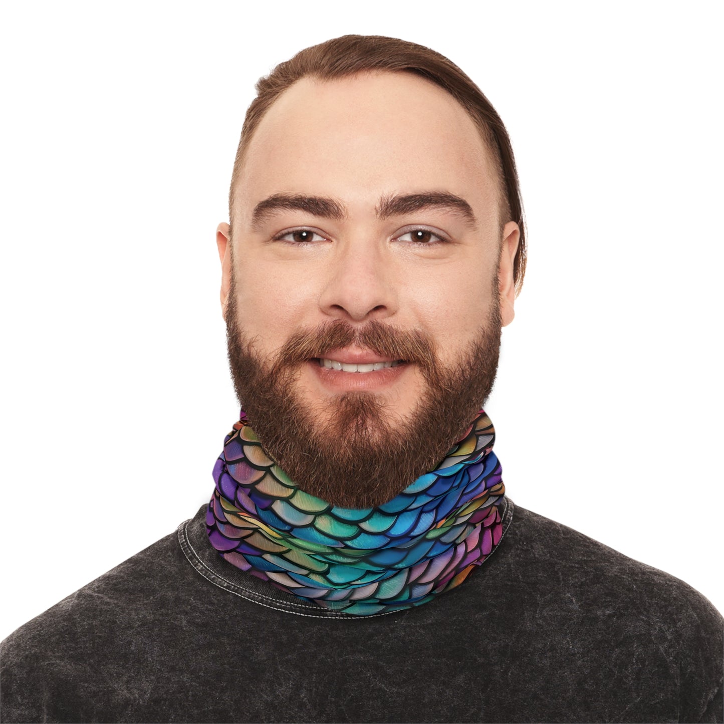 tiling pattern of rainbow dragon scales highly detailed realistic CGI render 8K - Lightweight Neck Gaiter