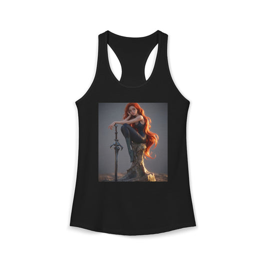 Redhead Sentinel Racerback Tank – Ember-Haired Guardian Resting on Stone