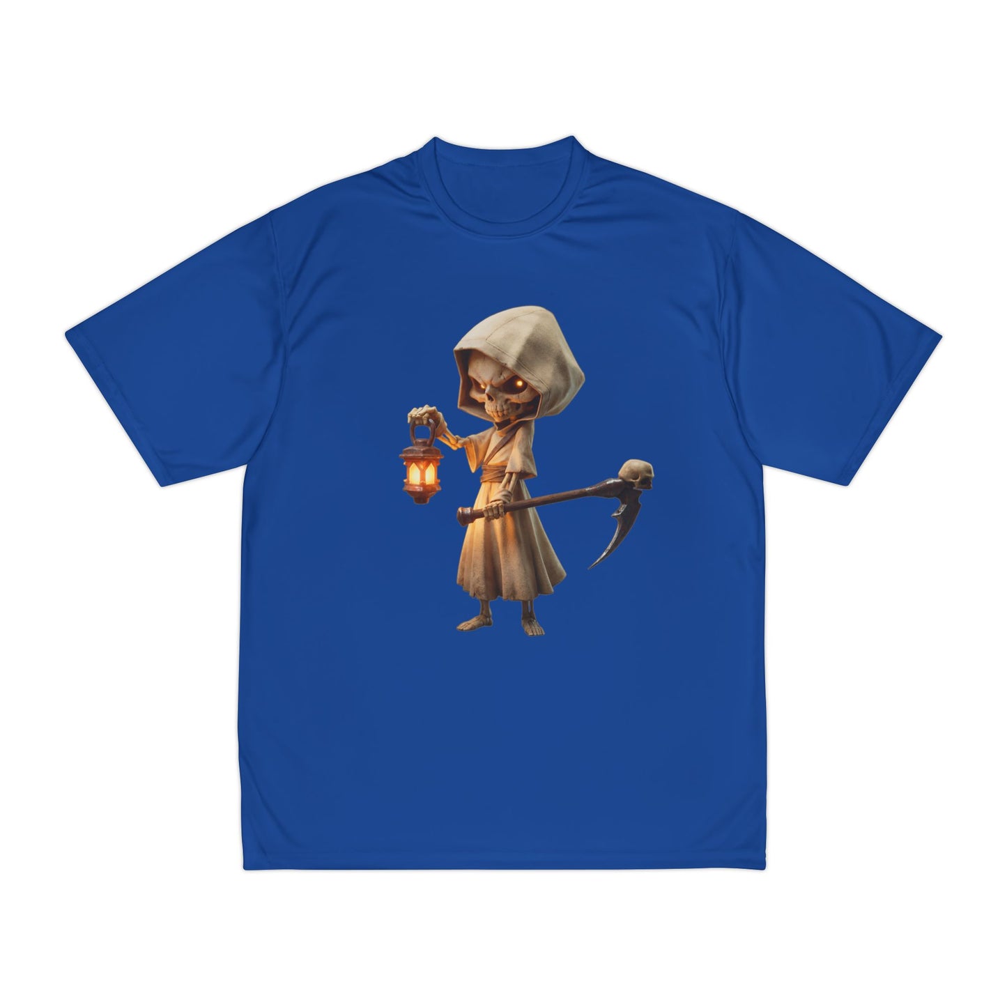 Lantern-Bearing Sentinel Men's Performance T-Shirt – Hooded Grim Reap Guardian