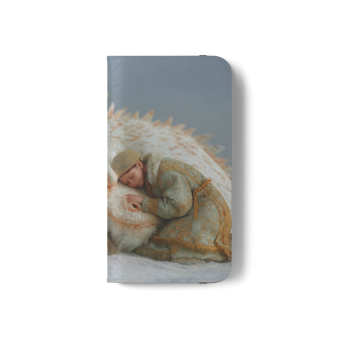 Sleeping Child and Dragon Flip Cases – Snowy Guardian Embrace