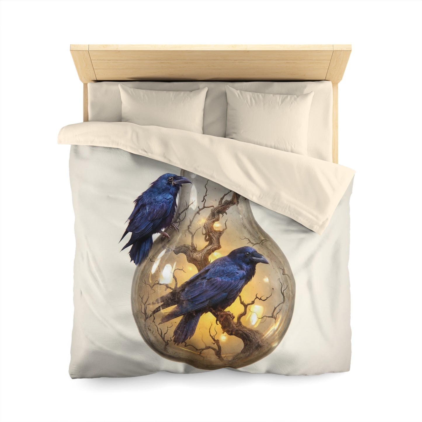 Ravens in the Glow Microfiber Duvet Cover – Midnight Thoughtscape Sanctuary