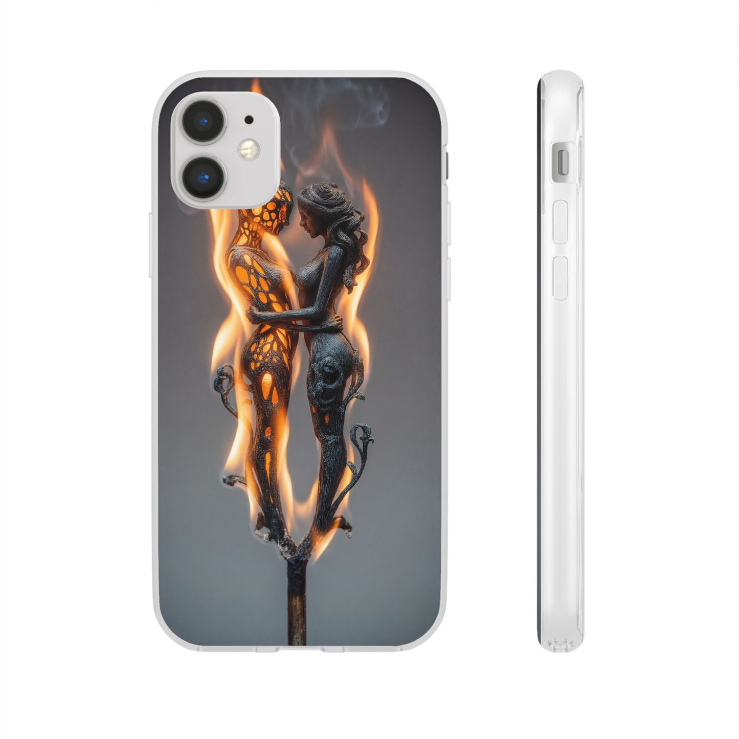 Flame-Embraced Lovers Flexi Cases – Intimate Glow Within the Fire
