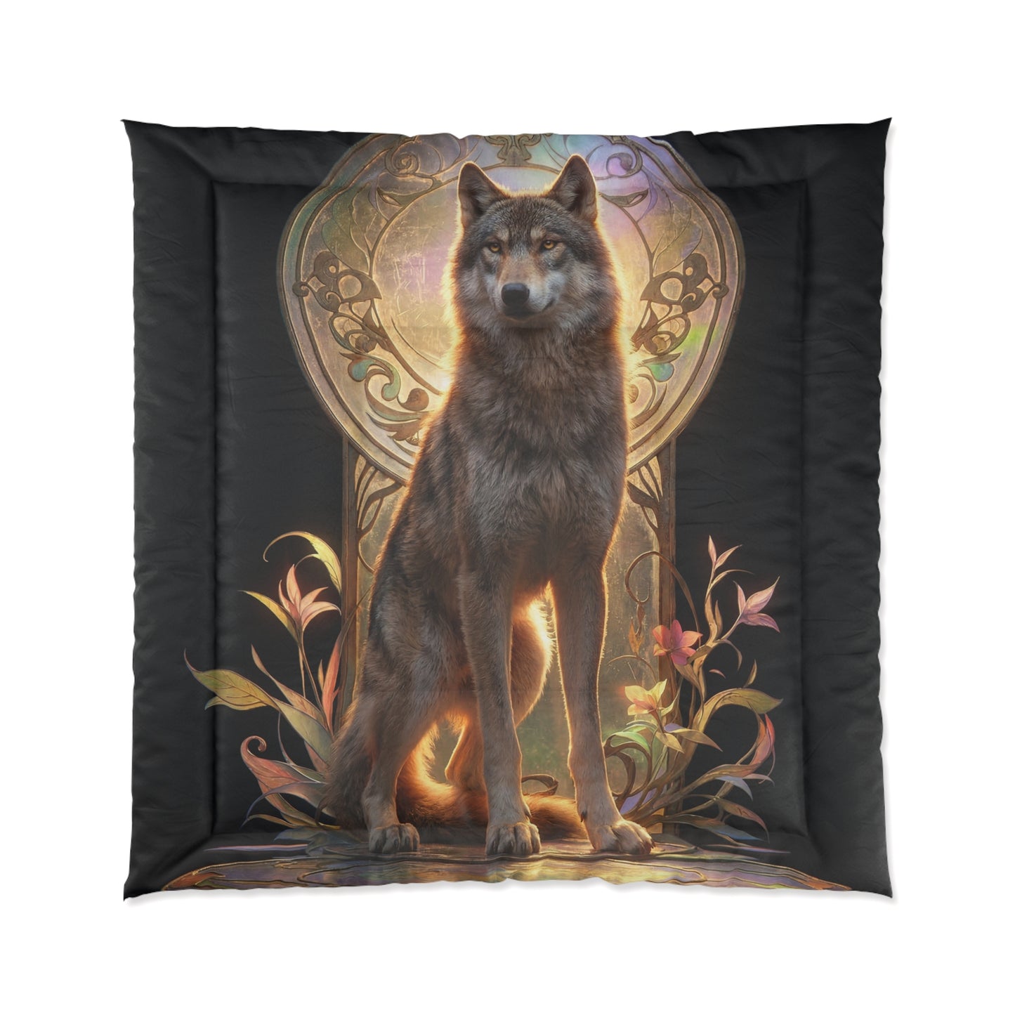 Regal Wolf Throne Comforter – Golden Hour Sentinel Dreamscape