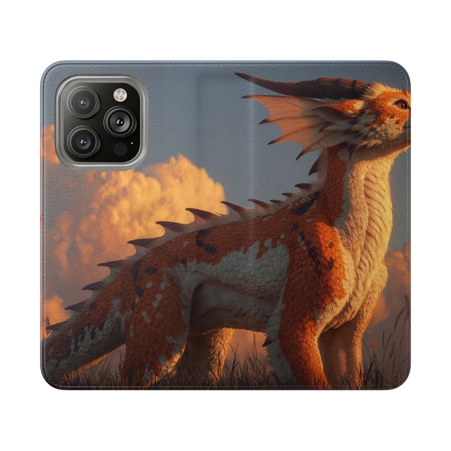 Gilded Dragon Flip Cases – Amber Sunset Guardian