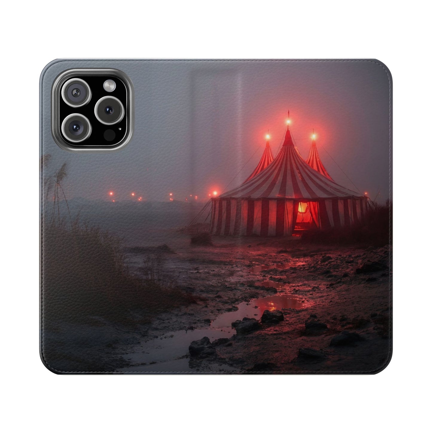 Crimson Circus Tent Flip Cases – Misty Coastside Lantern Scene