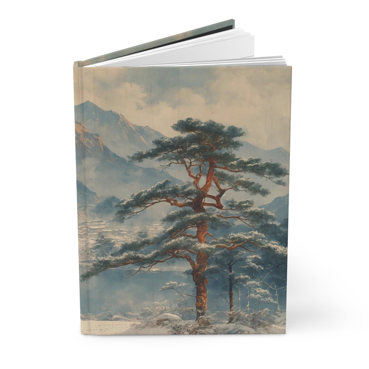 Snow-Covered Pine in Mountain Landscape - Hardcover Journal
