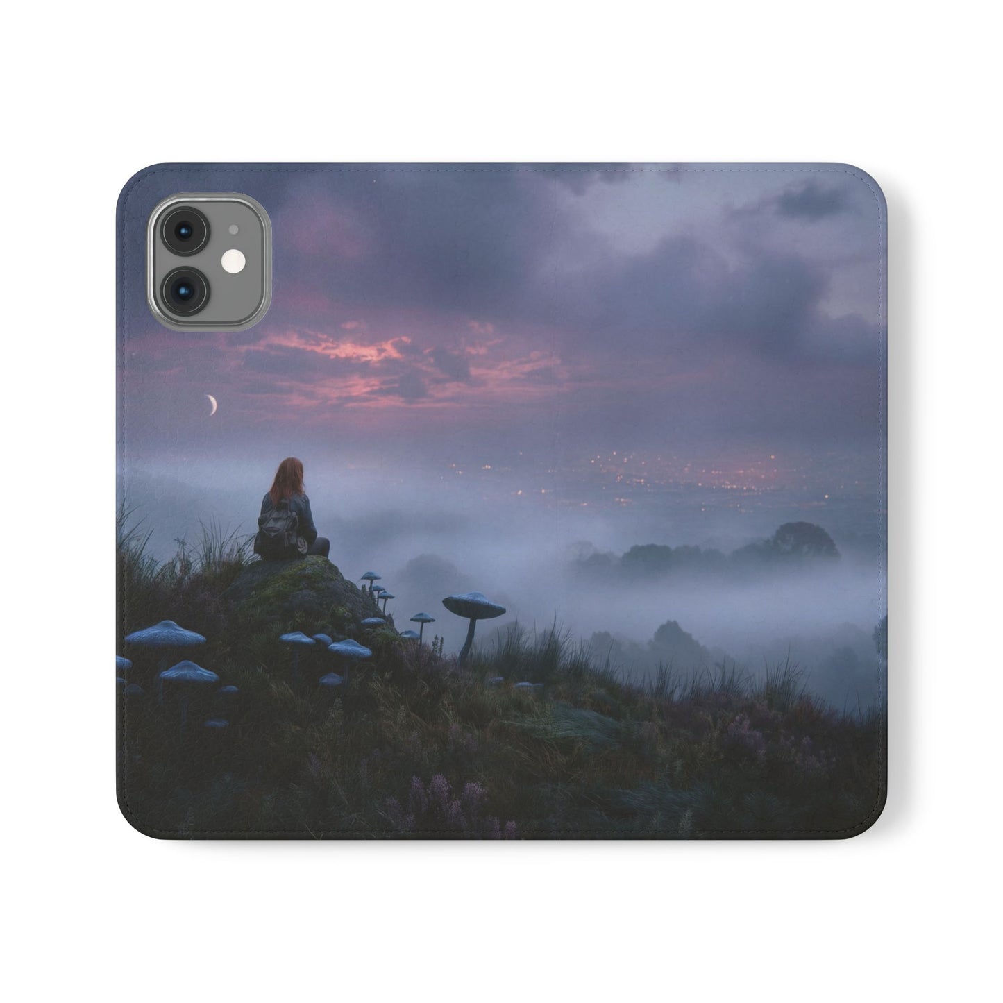 Misty Hilltop Flip Cases – Red-Haired Wanderer at Twilight