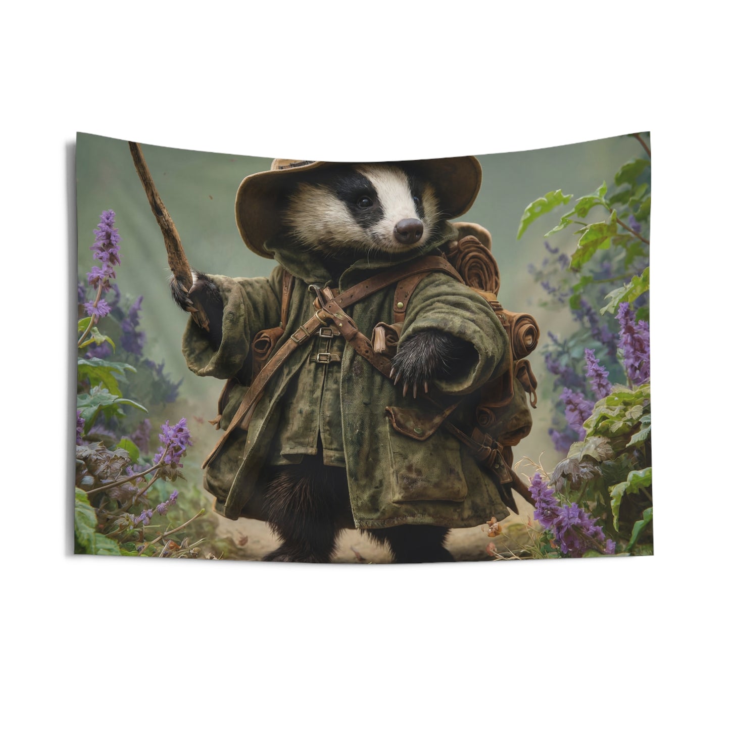 Badger Pathfinder Wall Tapestry – Mossy Trail Through Purple Wilds