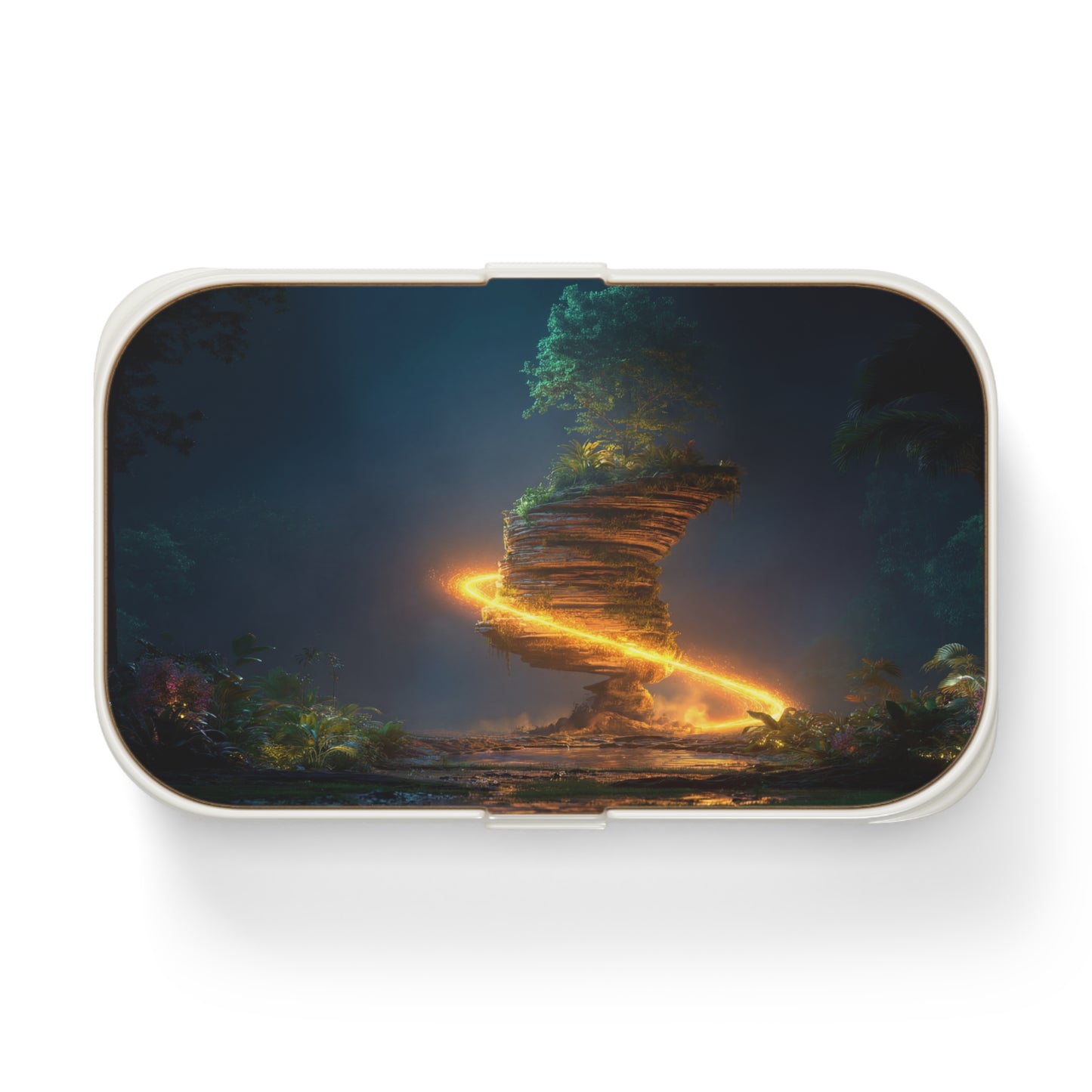 Luminous Floating Island Bento Lunch Box – Celestial Glow Through Tropical Night