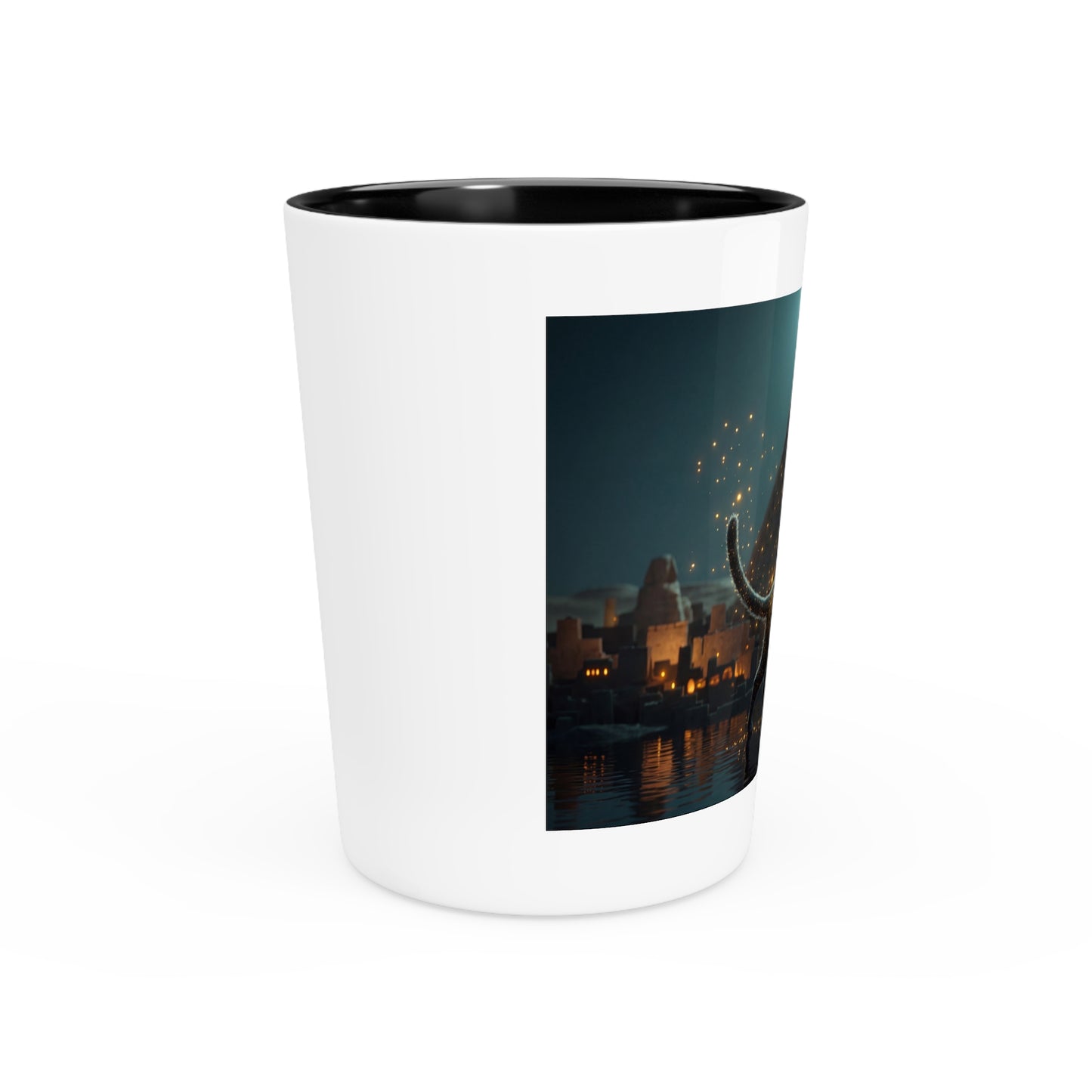 Desert Sentinel Cat Shot Glass – Pharaoh’s Moonlit Guardian