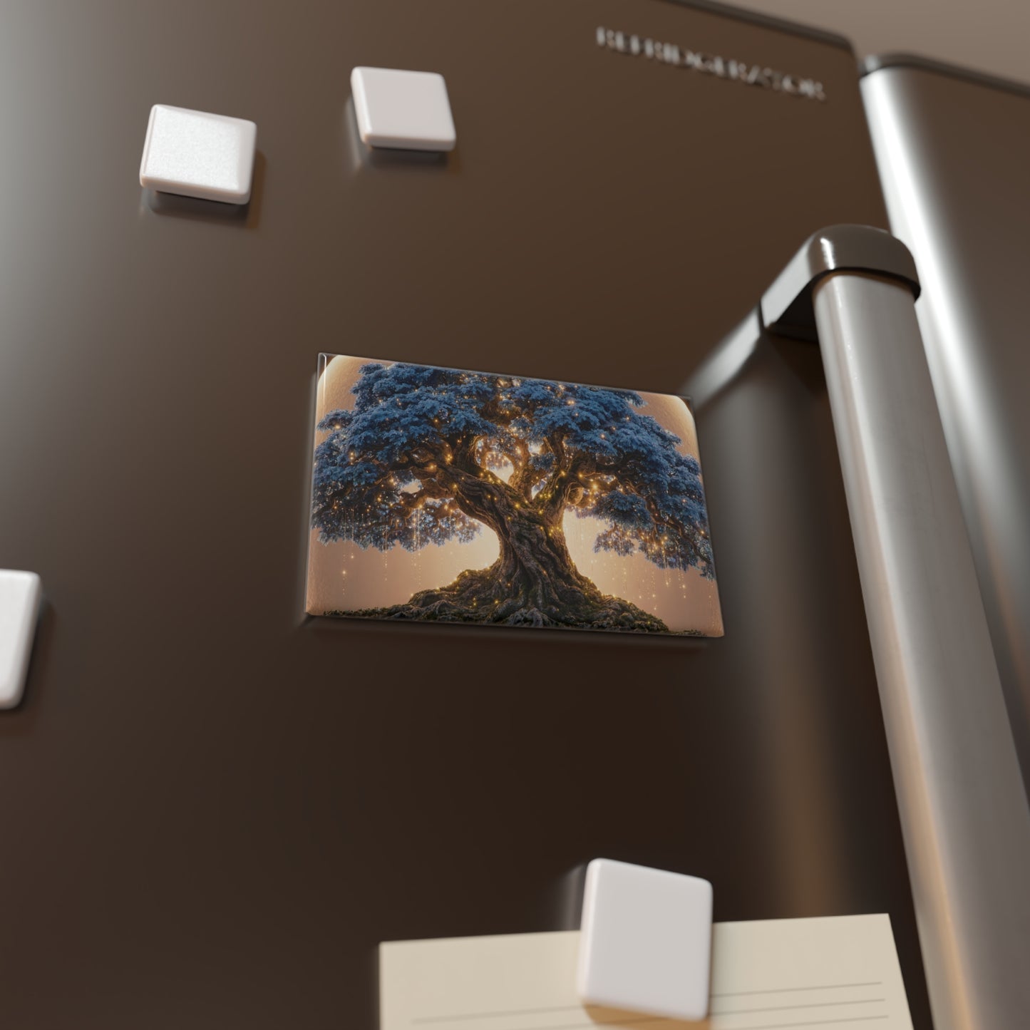 Celestial Tree of Whispers Button Magnet, Rectangle (1 & 10 pcs) – Moonlit Guardian of Blue