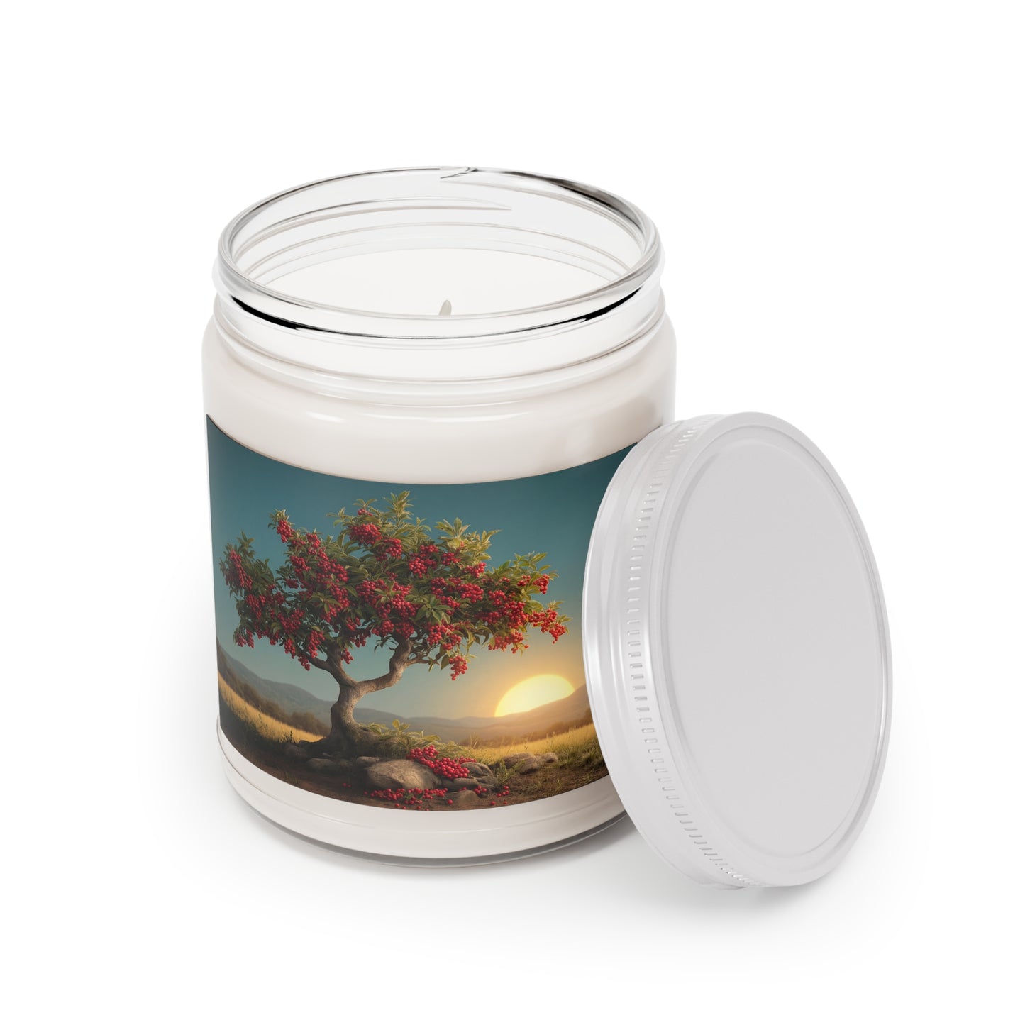 Crimson Berry Tree Scented Soy Candles with White Lid, 9oz – Sunset Harvest Reverie