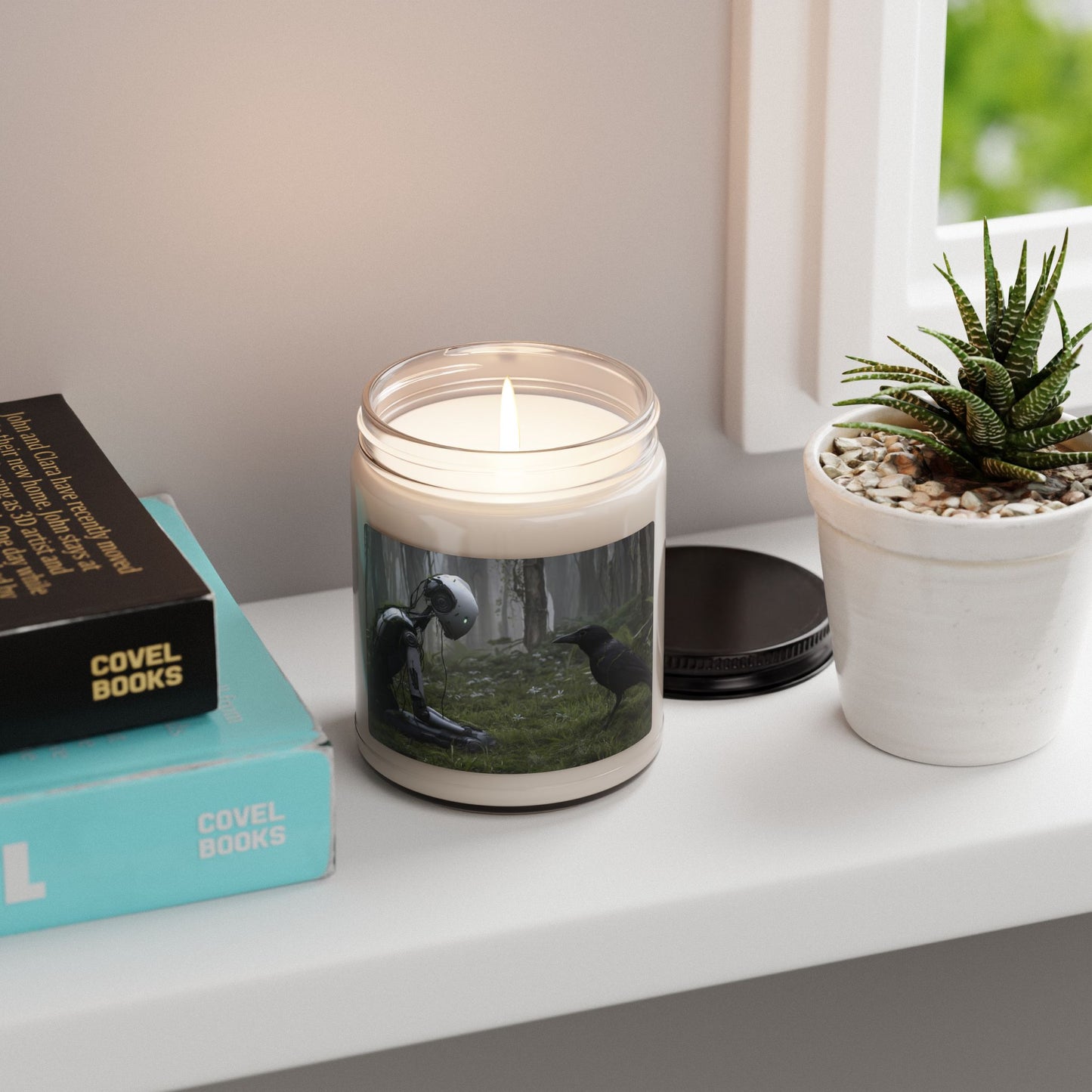 Forgotten Botanist Robot Candle – Moss-Wrapped AI Forest Encounter, 9oz