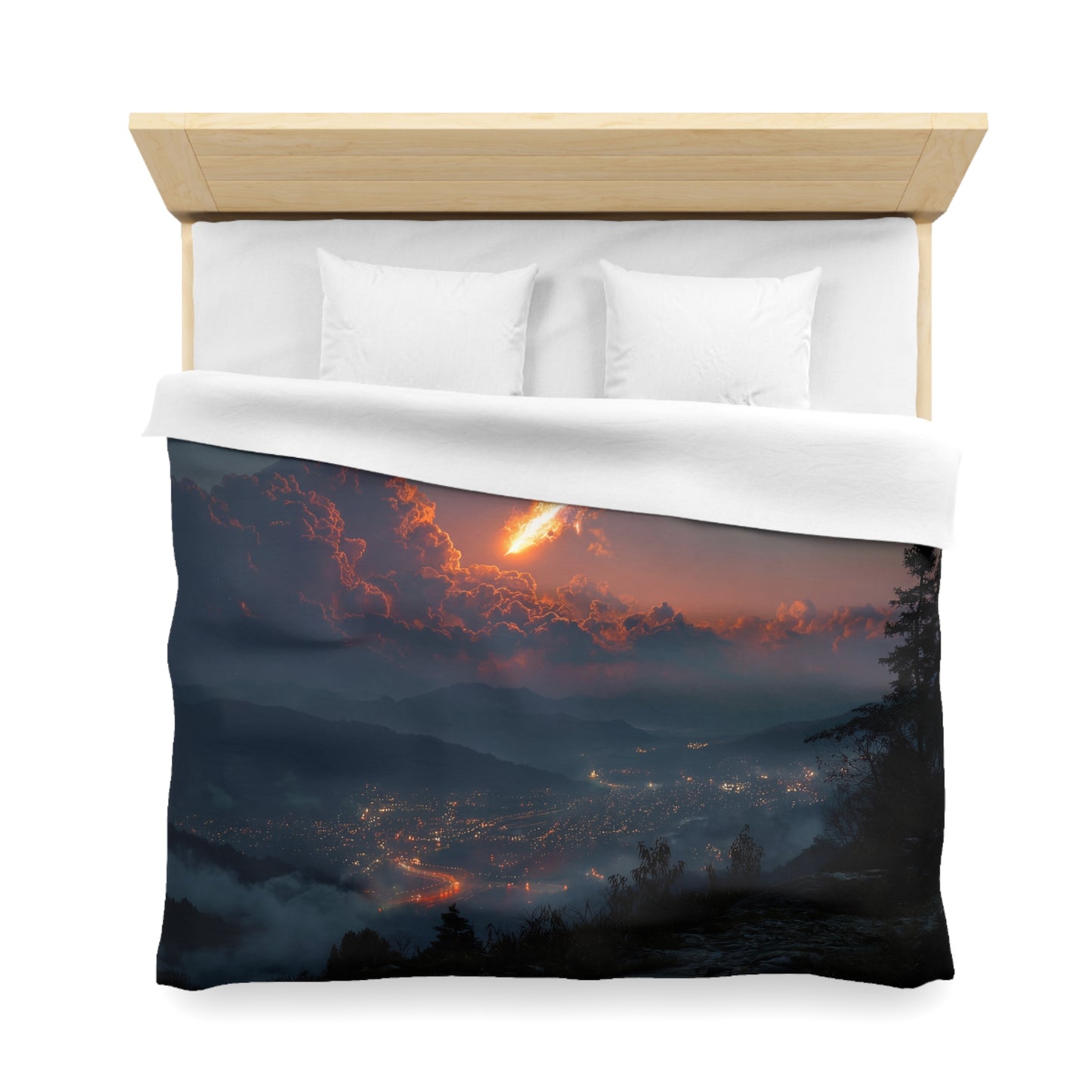 Meteor Firefall Microfiber Duvet Cover – Twilight Mountain Cityscape