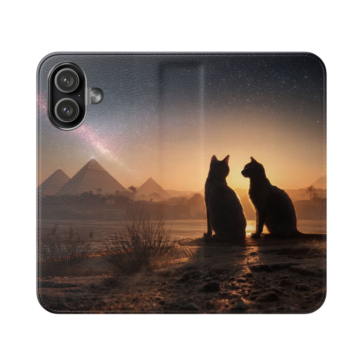 Pharaoh Cats Flip Cases – Starry Nile Guardians on the Bank