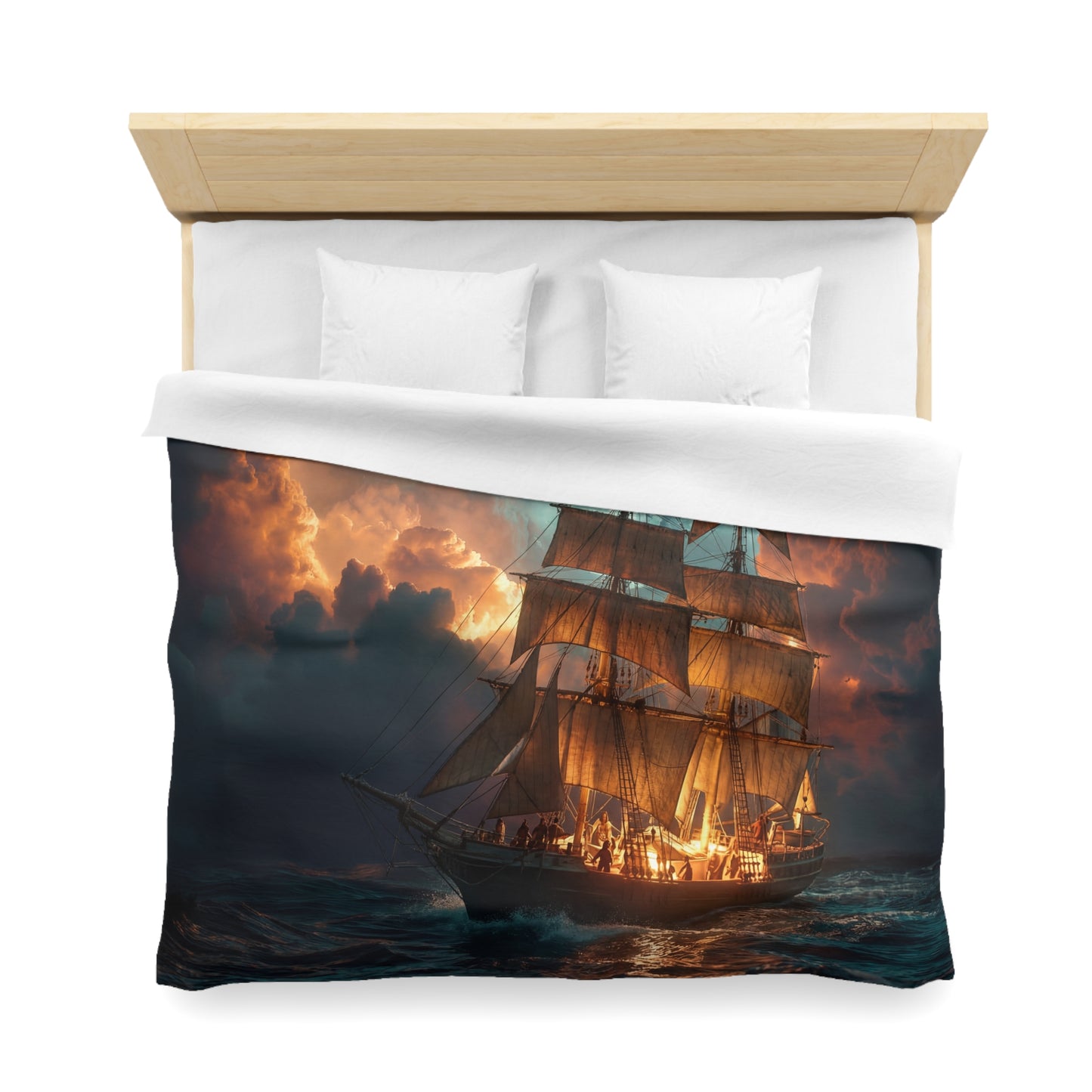 Golden Galleon Microfiber Duvet Cover – Storm-Beaten Night Voyage