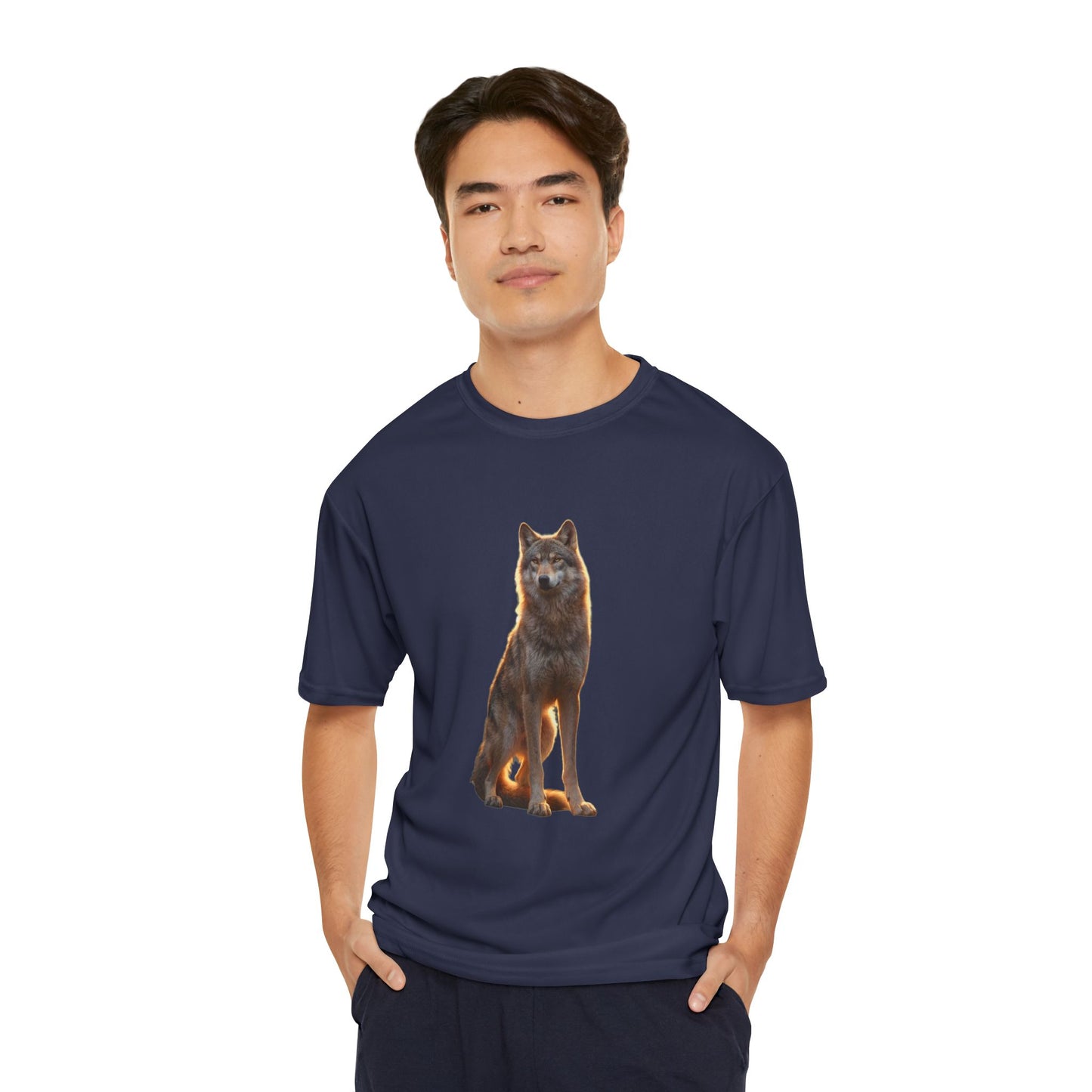 Golden Hour Wolf Men's Performance T-Shirt – Sunlit Sentinel Graphic Tee