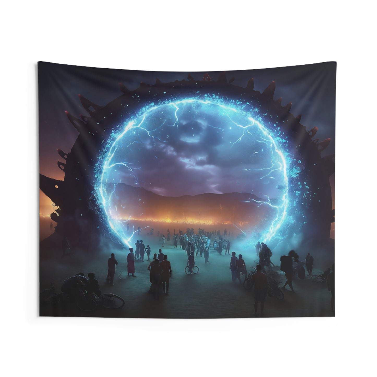 Celestial Portal Wall Tapestry – Electric Rift in the Desert Night