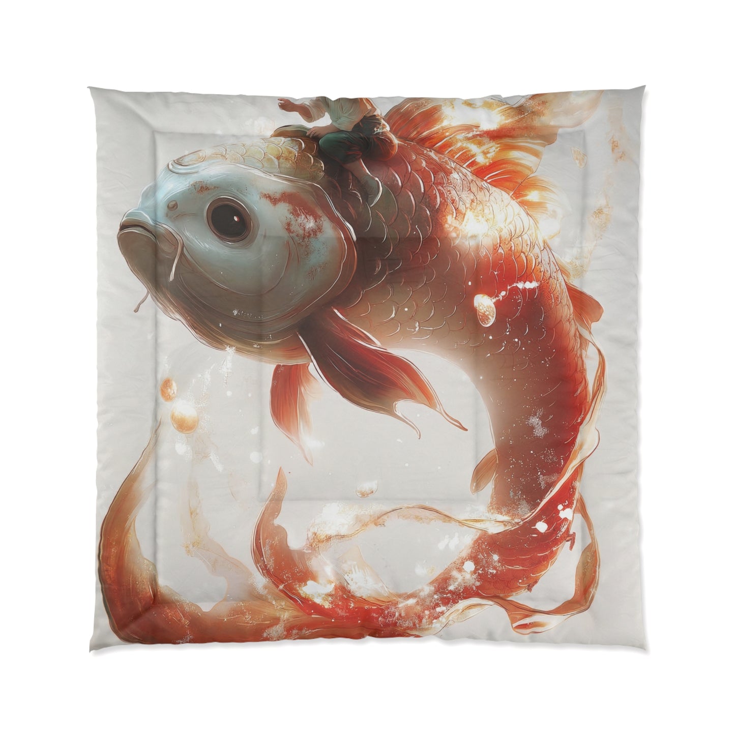 Child on Glowing Koi Comforter – Warm Currents of Wonder
