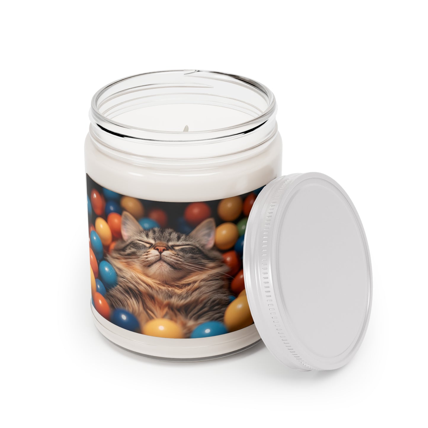 Ball Pit Cat Scented Soy Candles with White Lid, 9oz – Velvet Naps Among Chromatic Dreams