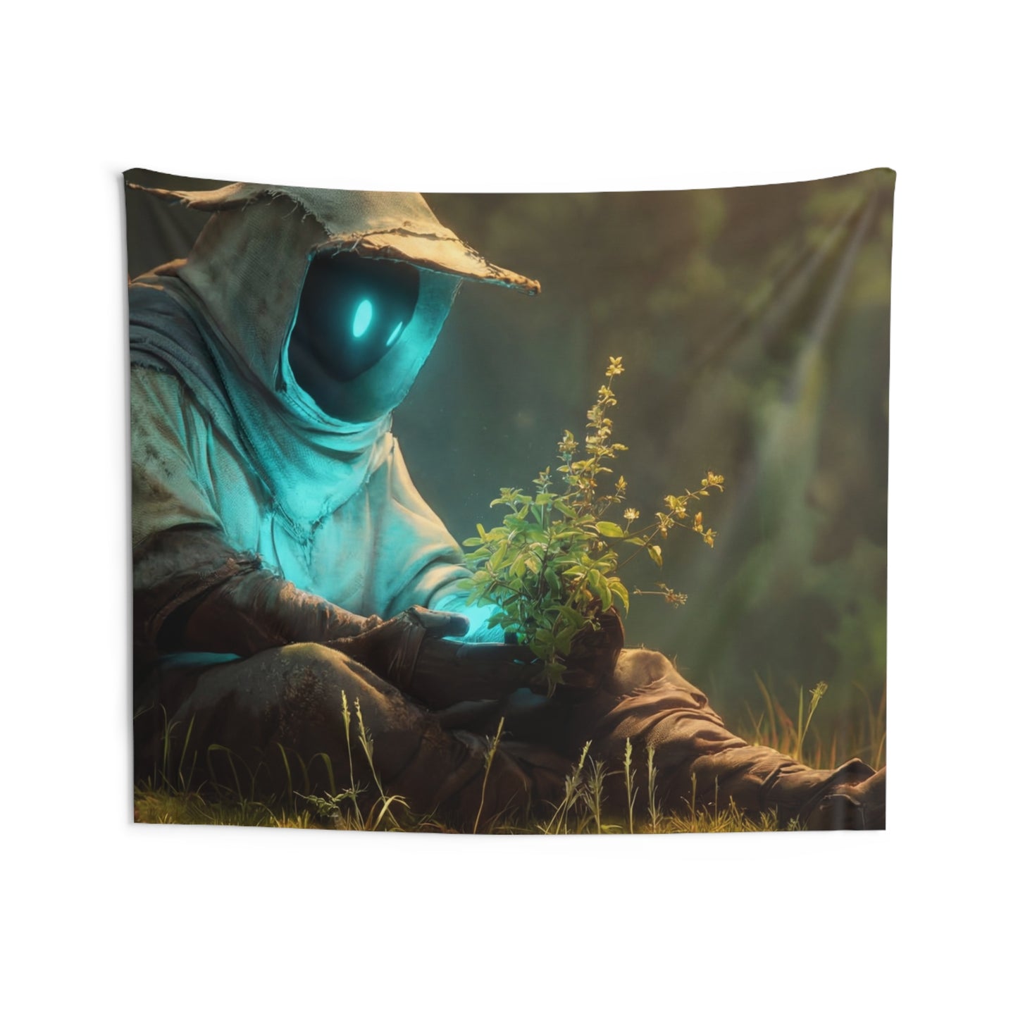 Forest Sentinel Indoor Wall Tapestries – Glowing Eye Guardian in Twilight Grove