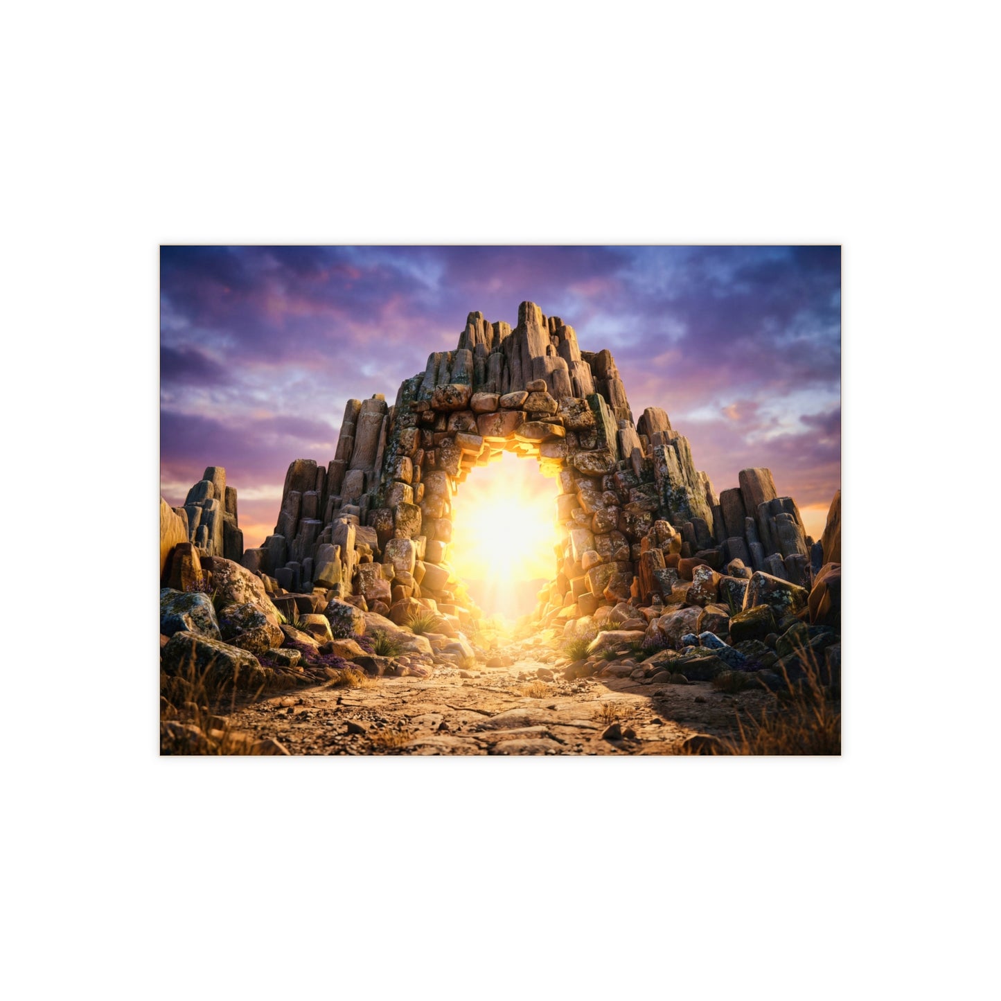 Stone Archway to Dawn Ceramic Photo Tile – Gateway Through Twilight Peaks