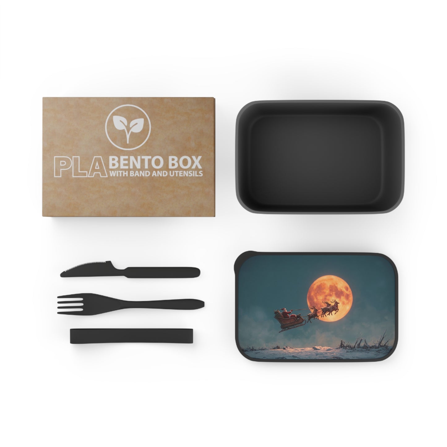 Santa’s Midnight Flight PLA Bento Box with Band and Utensils – Crimson Moon Over Frosty Peaks