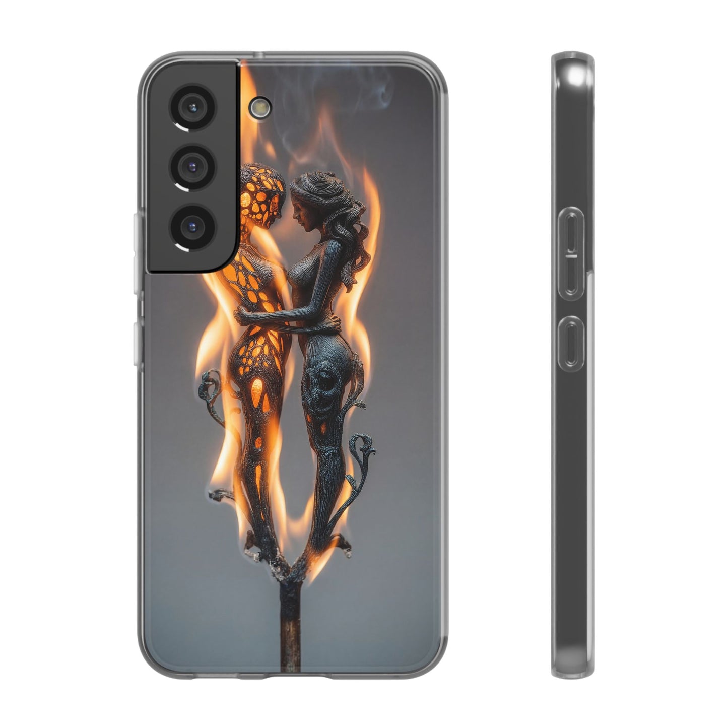 Flame-Embraced Lovers Flexi Cases – Intimate Glow Within the Fire