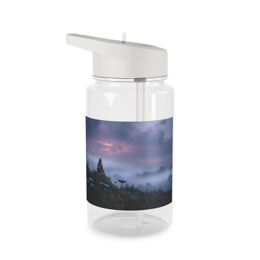 Twilight Hilltop Tritan Water Bottle – Mossy Rock and Crescent Moon Vignette