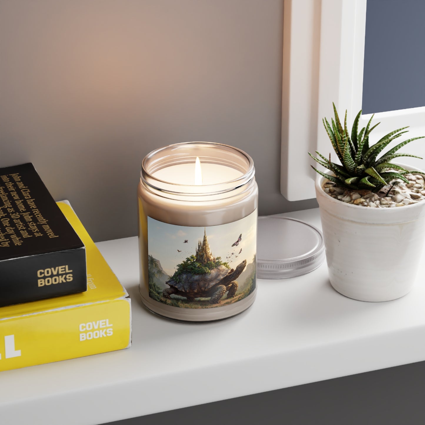 Guardian Turtle Castle Scented Soy Candles with White Lid, 9oz – Sunset Sanctuary on a Living Mountain