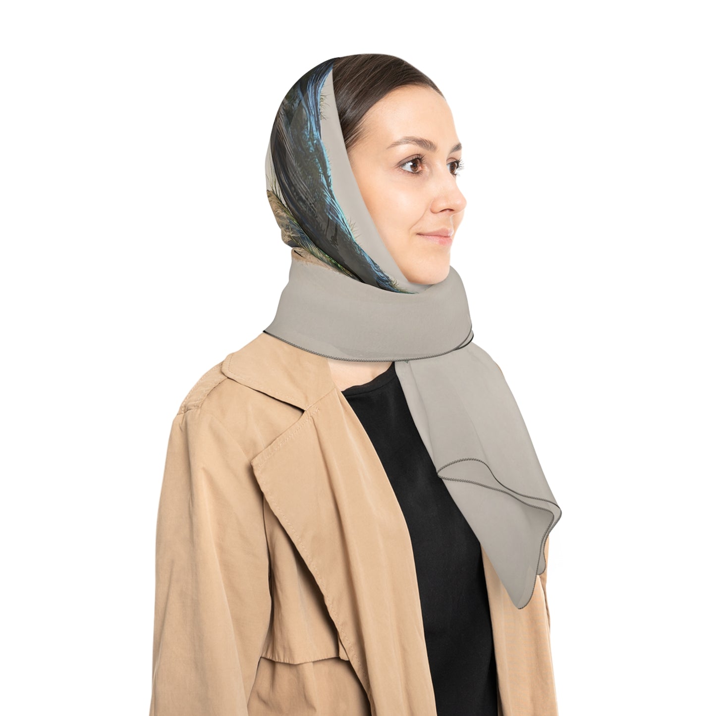 Whispering Wisdom Tree Poly Scarf – Azure Luminescence in Desert Bloom