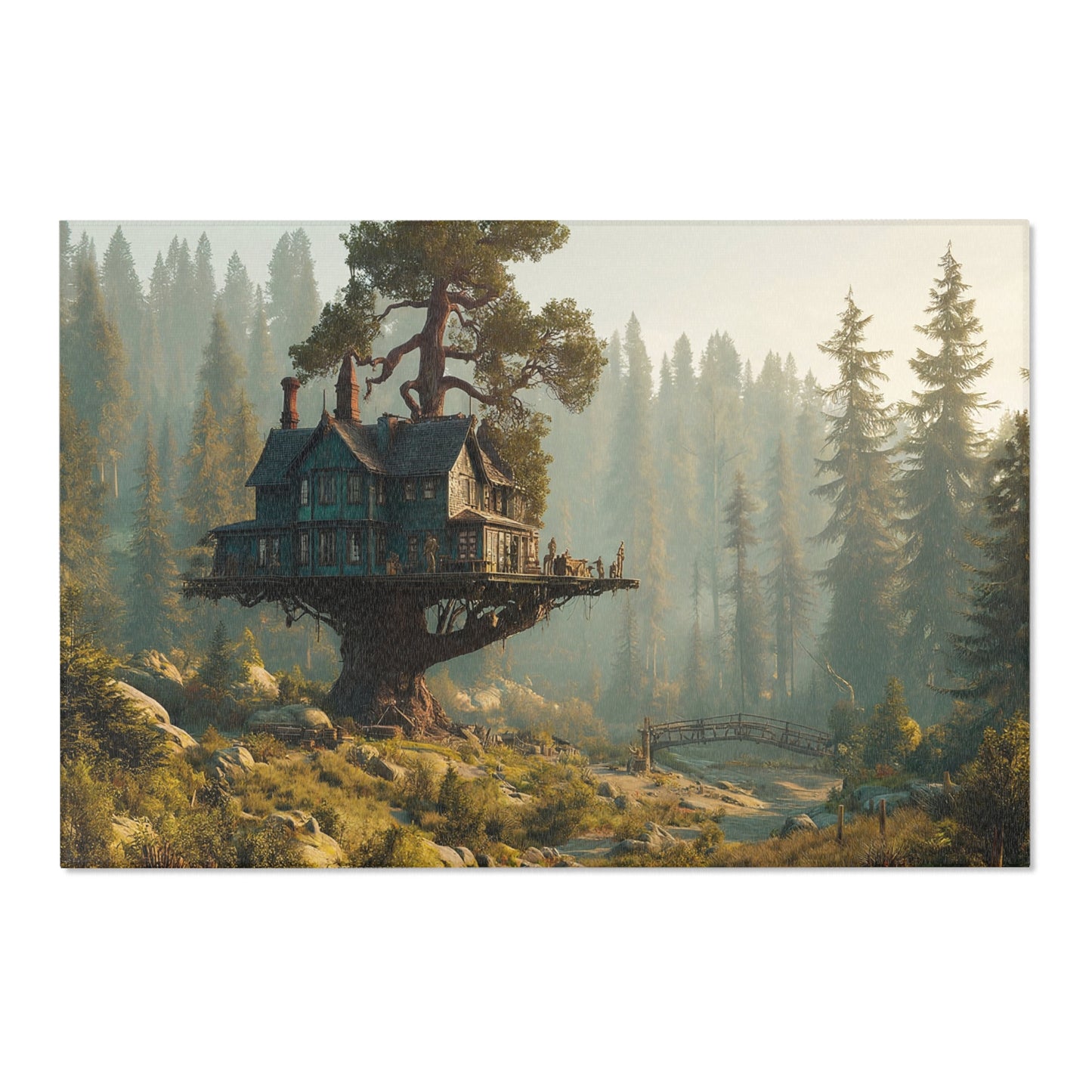 Treehouse Haven Area Rugs – Emerald Cabin Perched in Misty Pines